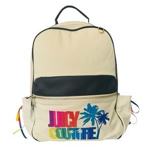 Juicy Couture Backpack White Canvas Rainbow Logo Palm Tree Graphic